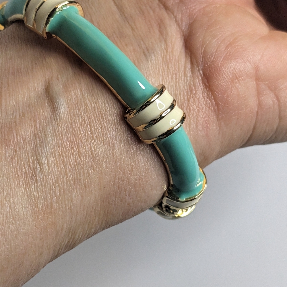 Fornash‎ Enamel Bamboo Bangle Bracelet – Teal & Gold - Picture 6 of 10